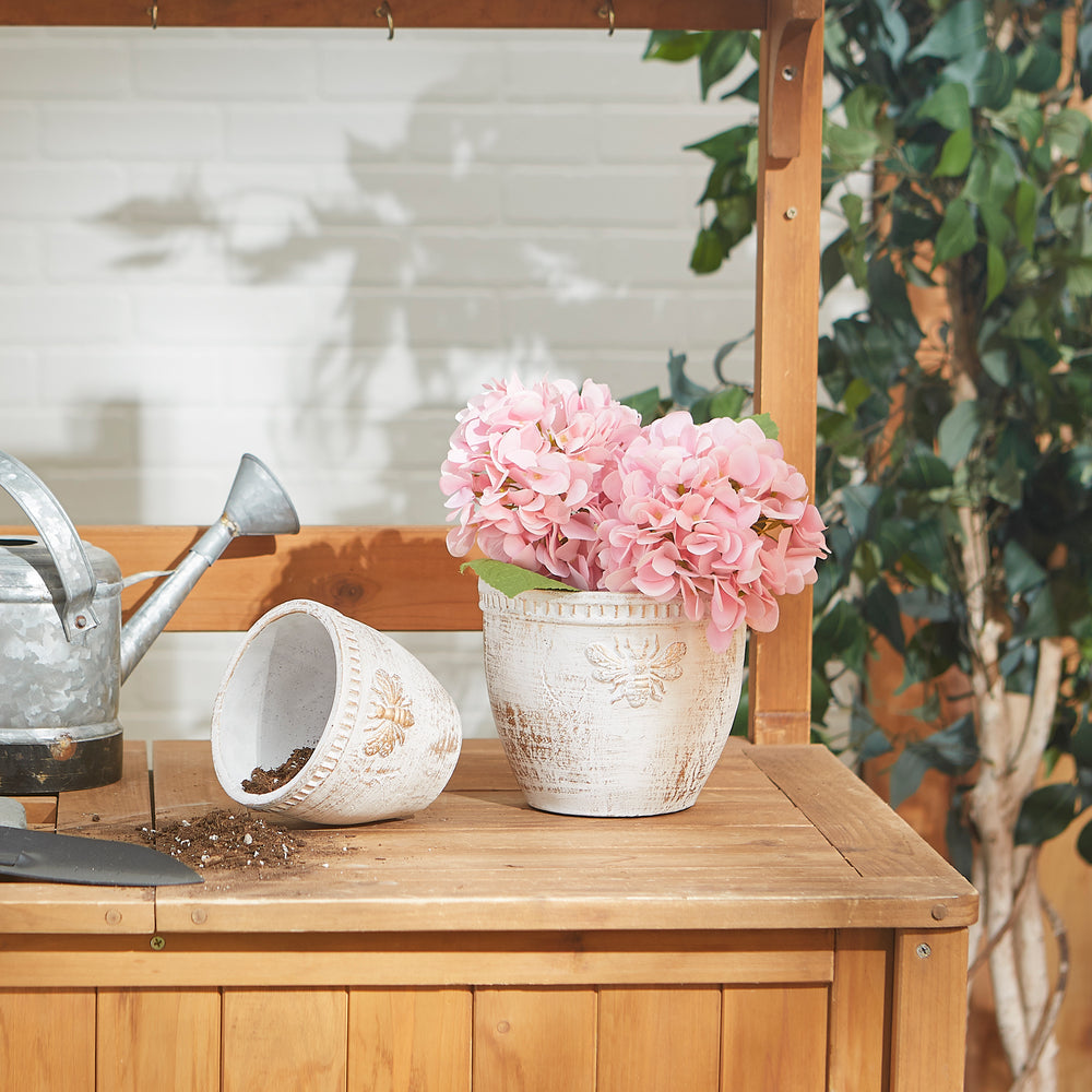 Gold Bee White Washed Cement Flower Pot Set of 2